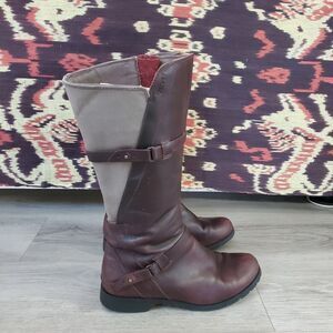 Teva Women's 8.5 De La Vine Tall Riding Boots Canvas Leather Burgandy Straps Zip